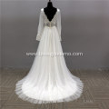 flower decorate Half Long Sleeves Bridal white ball wedding gown